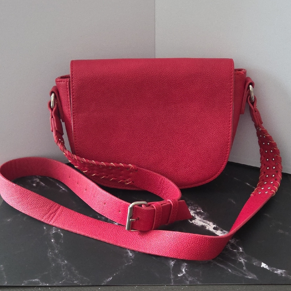 Joy Susan Red Vegan Leather Crossbody Bag with Guitar Strap